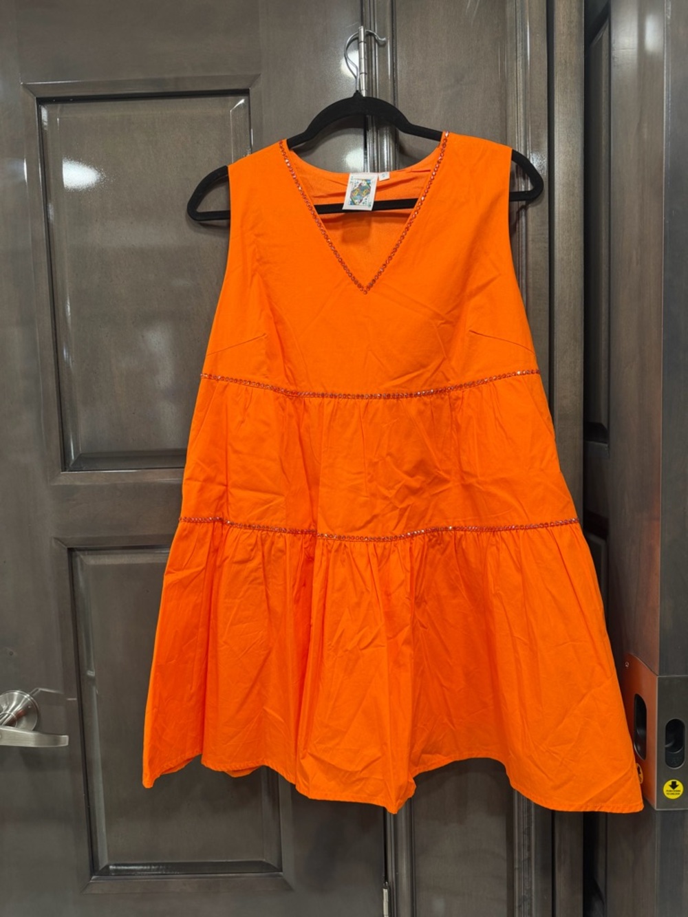 QUEEN OF SPARKLES Bright Orange Mini Dress with Sequin Tiger - Picture 2 of 3